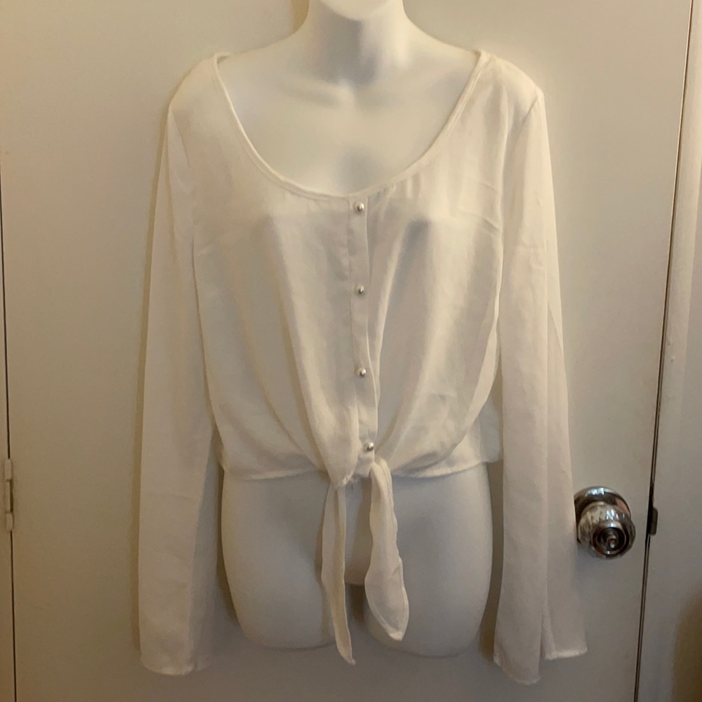 ***Buy 2 for $12*** White button, long sleeve, chiffon shirt
